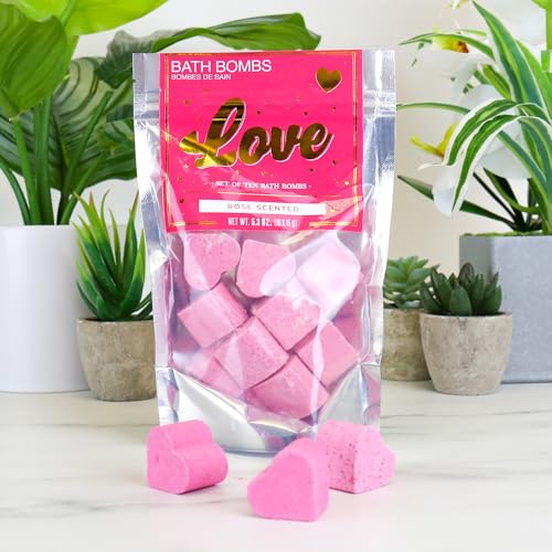 Gift Republic - 10 Love Bath Bombs | Rose Bath Mini Hearts for The Bath | Bubble Pearls in Rose Fragrance | Bubble Bathtub Bombs | Gift for Christmas, Birthday, Valentine's Day