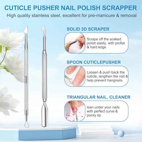 Gel Nail Polish Remover, Remove Gel Nail Polish Within 3-5 Minutes - Quick & Easy Polish Remover - No Need For Foil, Soaking Or Wrapping with 1 PCS Cuticle Pusher + 1 PCS Nail Polish Scraper