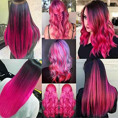 Pink Hair Extensions Clip in, 22 Inch 10 Pcs Long Straight Colored, for Kids Girls Women Highlight Party, Synthetic