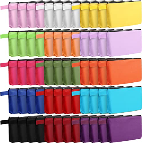 Reginary 60 Pieces Canvas Makeup Bags Bulk Cute Travel Cosmetic Pouch Multipurpose Blank Small Toiletry Bag DIY with Zipper for Women Teens Operation Christmas Gifts Items, 15 Colors(9.8 x 5 x 2 Inch)