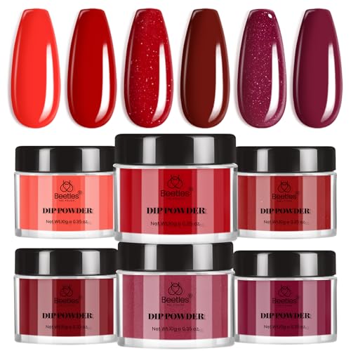 Beetles Christmas Dip Powder Nail Kit 6 Colors Red Glitter Dipping Powder No Need Nail Lamp Cured Manicure DIY Salon Gift for Girls Women