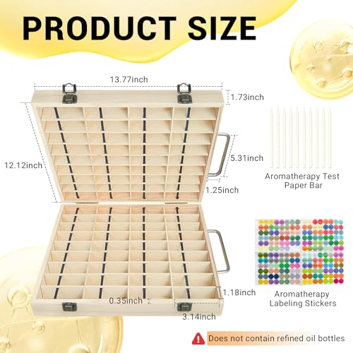 Pure Vie Wooden Essential Oil Storage Box Travel Organizer Case with Bottle Cap Label - Aromatherapy Nail Polish Fragrance Container, Holds 72 Bottle for 5-15ml - Keep Scented Oil Safe & Space Saver