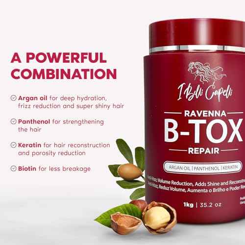 I Belli Capelli Ravenna Repair Hair B-tox -Cirugia Capilar para el Cabello, Formaldehyde-Free- B-tox Capilar Para El Cabello, Long Lasting Anti-Frizz, Smoothing, B-tox Hair Treatment 35.2 oz(1kg)