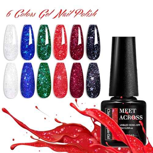 MEET ACROSS Gel Nail Polish Set 6 Pcs Glitter Colors Gel Nail Kit Art Design Soak Off UV LED (SET-4, 6pcs)