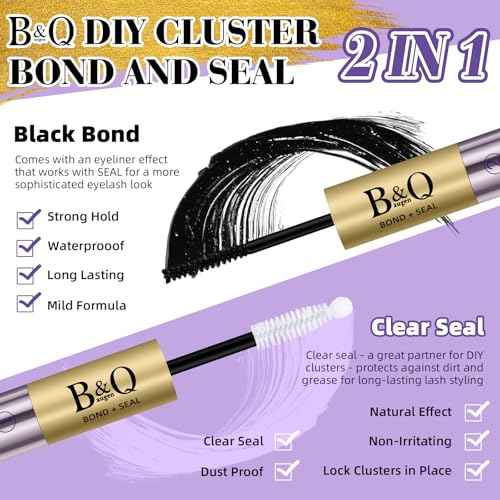 B&Q Lash Cluster Glue 10ml, Waterproof Bond and Seal Lash Glue, Long Lasting cluster lash glue, 2 in 1 Eyelash glue for Clusters Use Strong Hold 48h (Bond & Seal)