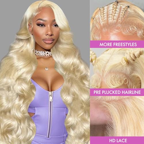 613 13x4 Lace Front Wig Human Hair Blonde Body Wave Lace Frontal Wigs Pre Plucked Blonde Wig Human Hair 200 Density 613 HD Lace Front Wigs 613 Human Hair Wig (24 Inch)