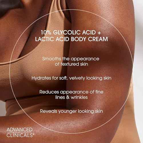 Advanced Clinicals 10% Glycolic Acid + Lactic Acid Lotion Exfoliant Moisturizing Cream With Hyaluronic Acid Moisturizer | AHA Exfoliating Body Cream Improves Look Of Uneven Rough Skin Texture, 16 Oz