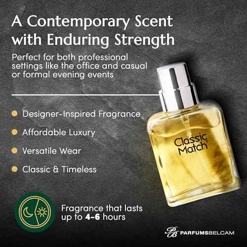 PB ParfumsBelcam Classic Match Green Eau De Toilette Spray for Men ? Fresh Chypre Cologne, Bergamot, Basil, Musk, Long-Lasting Masculine Fragrance, Signature Scent ? 2.5 Fl Oz