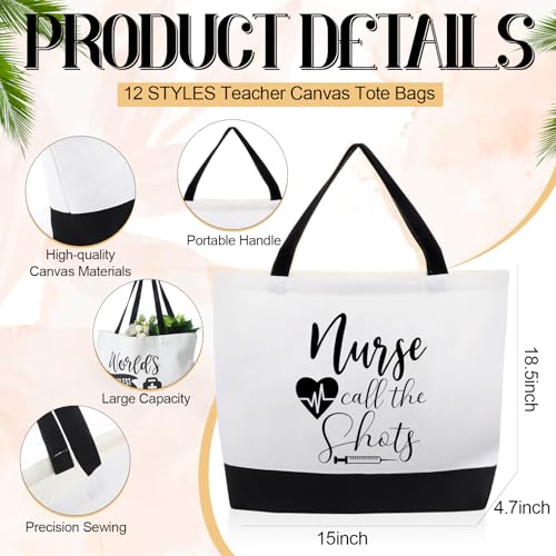 Paterr 24 Pcs Christmas Nurse Appreciation Gifts Bulk, Thank You Cna Canvas Tote Bags Makeup Cosmetic Bag with Handles