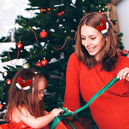 2 Pcs Christmas Hair Clips for Women Girls Red Velvet Big Bow Christmas Stocking Hair Clip Hairpin Hair Bow Clip Glitter Bows Barrettes Christmas Hair Accessories Xmas Party Gifts