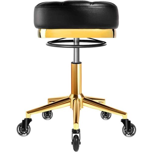 Gold Heavy Duty Rolling Stool - Weight Capacity 400lbs, Designed Metal Outer Ring Protect Leather, Padded Comfort Cushion, 360° Adjustable Stools, Rolling Stools with Wheels for Salon, Massage, Tattoo