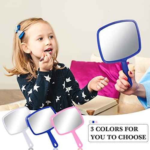 Jetec 3 Pieces Hand Handheld Cosmetic Mirrors with Handle, Portable Vanity Mirrors for Travel, Home, and Salon Use(9.17 x 6.53 Inch,Blue, White, Pink)