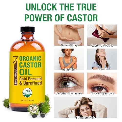 Seven Minerals New 16 fl oz Glass Bottle Castor Oil Organic Cold Pressed Unrefined Glass Bottle Pack - 100% Pure USDA Certified Organic Hexane Free