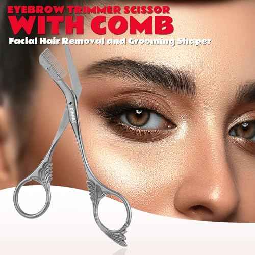 Eyebrow Trimmer Scissor With Comb, Eyebrow Trimmers, Professional Precision Eyebrow Trimmer, Stainless Steel Eyebrow Trimmer Scissors with Combs, A Must-have Makeup Tool (Dark Grey)