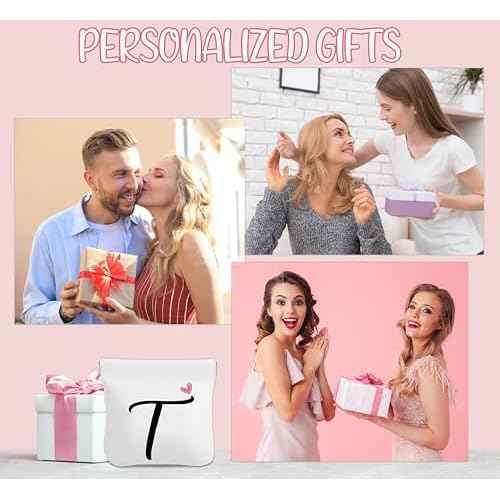Initial T Personalized Pocket Cosmetic Bag, Waterproof Portable No Zipper Self-closing Makeup Pouch, Mini Travel Storage Makeup Bag, Gift Ideal for Women Girls Teen (BP20)