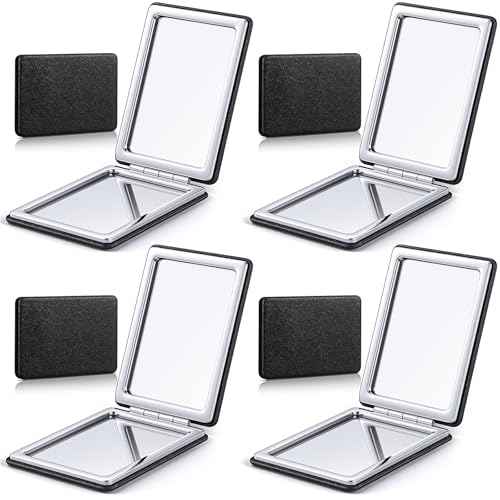 Kathfly 4 Pcs Small Compact Mirror Bulk Travel Pocket Foldable Folding Hand Mini PU Leather Black Mirror for Men and Women Handbag Pocket Wallet Purse Gifts Work Business
