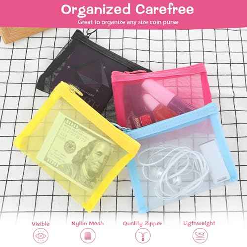 5 Pcs Mesh Zipper Pouch Bags, Small Makeup Bag for Purse Mini Zipper Mesh Bags Cosmetic Travel Toiletry Bag for Daily Toiletries Office Supplies & Cosmetics Travel Accessories