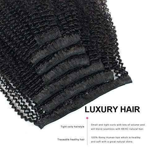 ABH AMAZINGBEAUTY HAIR Afro Coily Clip in Hair Extensions Real Human Hair 4B and 4C Double Wefts Remy Coily Clip ins for African Americans 120 Grams 7pcs 17 Clips, #1B Natural Black 18 Inch