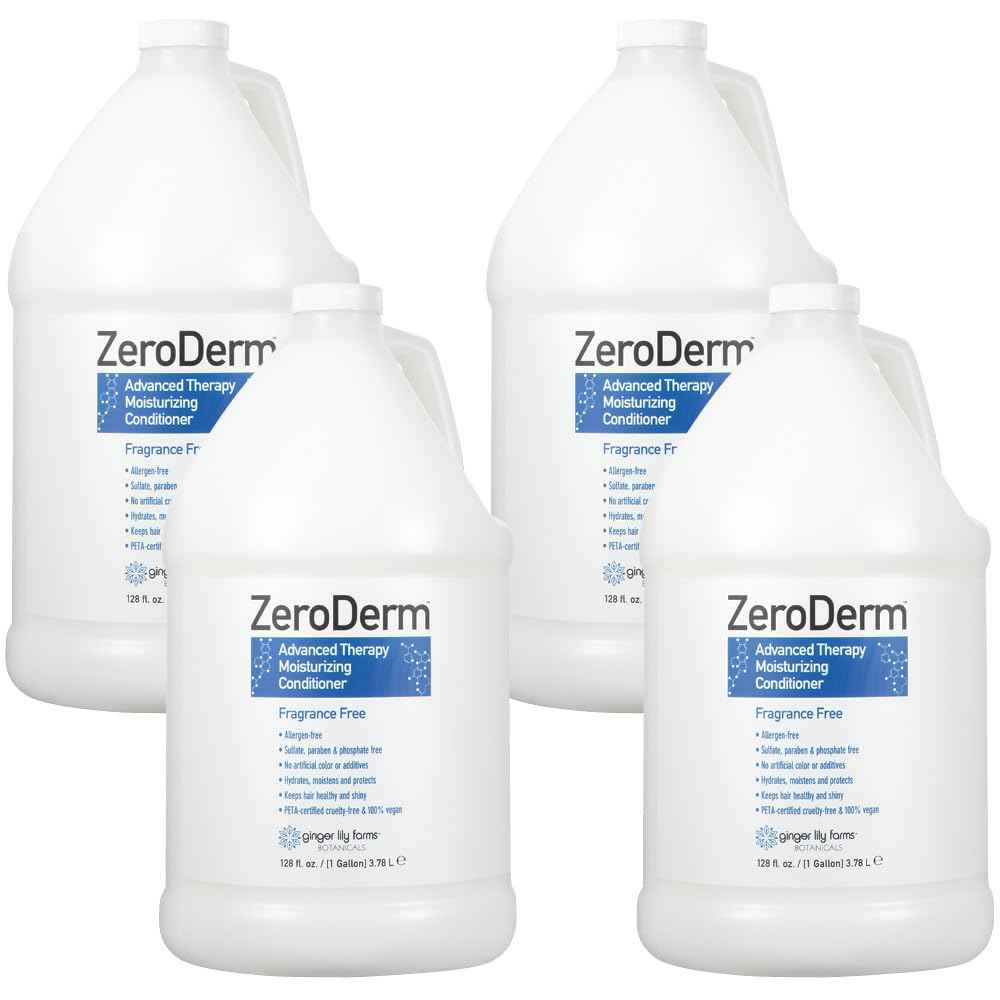 Ginger Lily Farms Botanicals ZeroDerm Advanced Therapy Moisturizing Conditioner for All Hair Types 100 Vegan CrueltyFree Fragrance Free 1 Gallon Refill Pack of, White, Unscented, 4 Count, (Pack of 4)