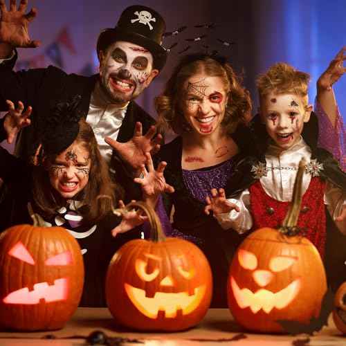 30 Sheets 220+ PCS Halloween Fake Scars Tattoos Temporary, Chucky Zombie Makeup Kit, Realistic Halloween Face Stitch Scar Makeup Tattoos Stickers Masquerade Prank Makeup Props