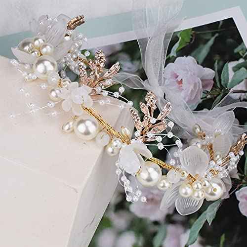 Didder Flower Tiara for Girls and Women - Headband Headpiece Crown with Crystal Pearl Hair Vine - Wedding Hair Accessories for Bride