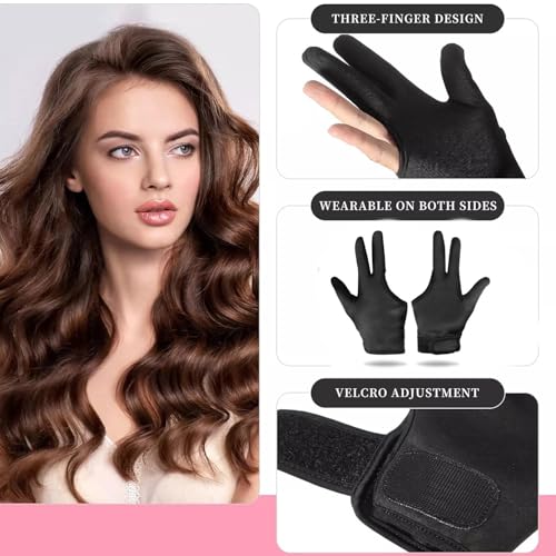 1 Pair Black Reusable Heat Resistant Gloves for Hair Styling, 3 Finger Heat Resistant Gloves, Professional Curling Iron Barber Glove for Curling, Barber, Perming,Hair Straightening