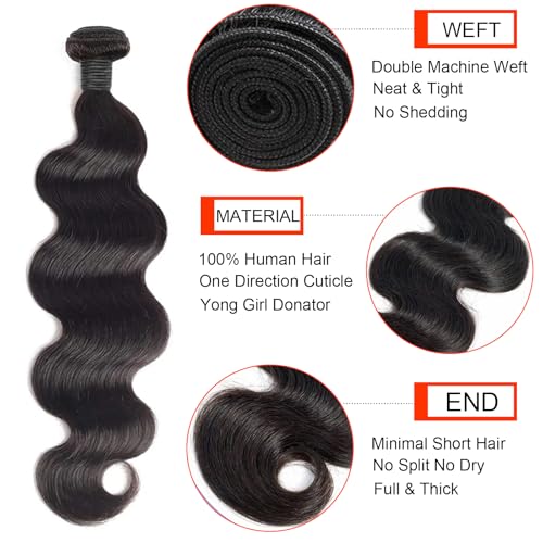 12A Human Hair Bundles 22 24 26 Inch Body Wave Bundles Human Hair Unprocessed Brazilian Virgin Raw Remy Hair 3 Weaves Bundles for Women Natural Color