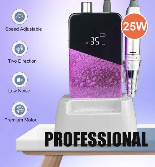 Electric Nail Drill Machine,Lumcrissy Colorful Rechargeable 35000 RPM Nail Drill Portable E-File with Detachable Battery,Portable Electric Acrylic Nail Tools ,Polishing,Nail Removing (Pink)