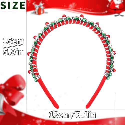 Christmas Headband Christmas Bell Hairband Girls Holiday Headbands Red Green Silver Hair Accessories Xmas Jingle Bell Headbands for Women Girls