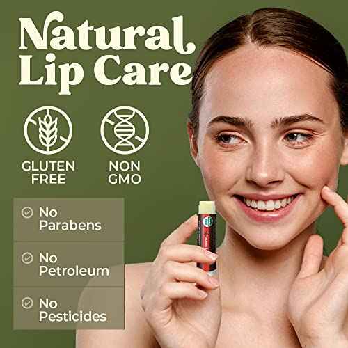 Earth's Daughter USDA Organic Lip Balm 6-Pack - Fruit Flavors, Beeswax, Coconut Oil, Vitamin E - Best Lip Repair Chapstick for Dry Cracked Lips - Moisturizing Lip Care