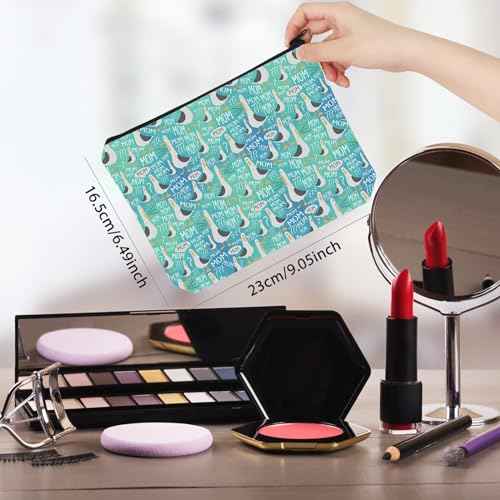 WCGXKO Seagull Mom Makeup Bag - Cosmetic Case - Turquoise - Cartoon Pattern - Reusable - Makeup, Travel, Toiletry - Women