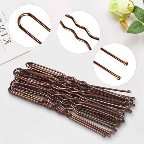 TsMADDTs Hair Nets and U Shaped Pins Set - 30 Hair Nets, 30 2.4 INCH Hair Pins, 5 Hair Bands, Brown