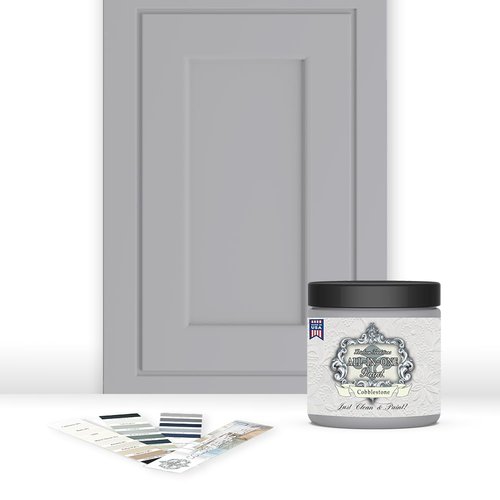 ALL-IN-ONE Paint, Durable cabinet and furniture paint. Built in primer and top coat, no sanding needed. Includes our 30 featured color card - Cobblestone (gray), 8oz Sample