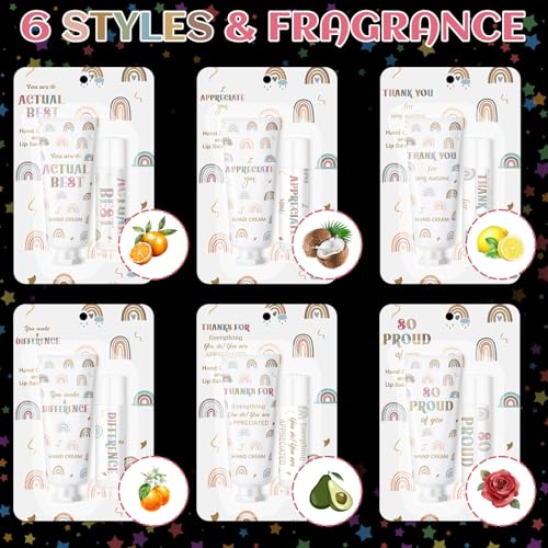 Loopeer 36 Set/ 72 Pcs Bulk Christmas Employee Appreciation Gift Lip Balm Hand Cream Thanksgiving Christmas Team Gifts Boho Rainbow Thank You Party Favors for Women Coworker Teacher Staff Volunteer