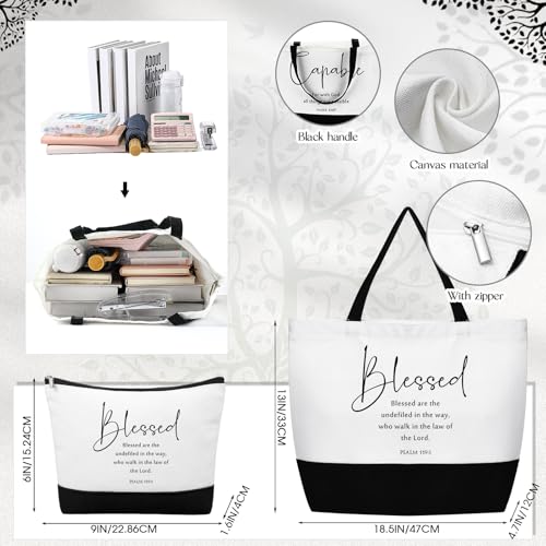 Abbylike Christian Gift Bags Bible Verse Tote Bag Religious Cosmetic Makeup Bag for Thanksgiving Day Christmas