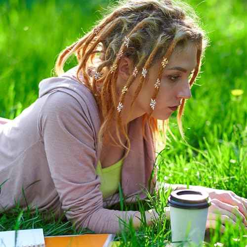 150pcs Leaf Hair Jewelry for Dreadlock, Non-Faded Metal Braid Hair Beads, Locs Hair Cuff Clip Ring Charm Accessories for Earring Necklace DIY Craft-Gold & Silver & Rose Gold