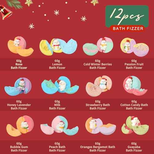 12Pcs Advent Calendar Christmas Gifts for Kids Women - Christmas Advent Calendar Bath Bomb with Surprise Inside Bath and Body Gift for Sister, Wife, Mom, Son, Daughter£üChristmas Gift Set Idea for Kids