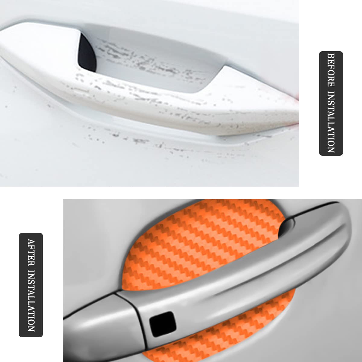 4PCS Car Door Handle Protector Sticker, Universal Carbon Fiber Anti-Scratches Auto Protective Film, Car Door Side Paint Cover Guard Stickers Fit for Most Car Handles （Orange/4PCS）