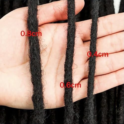 IXIMII 6 inch Human Hair Dreadlock Extensions 60 Strands 0.4cm Full Handmade Permanent Loc Extensions Soft Natural Black Dreads with Needle and Comb for Kids,Men,Women