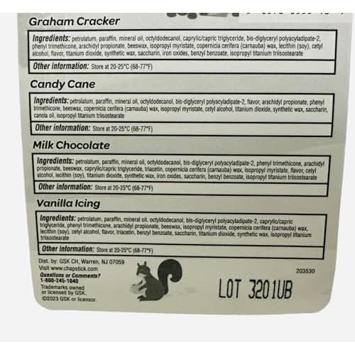 Chapstick GingerBread, Holiday Graham Cracker, Candy Cane, Vanilla Icing and Milk Chocolate Lip Balm - 4ct