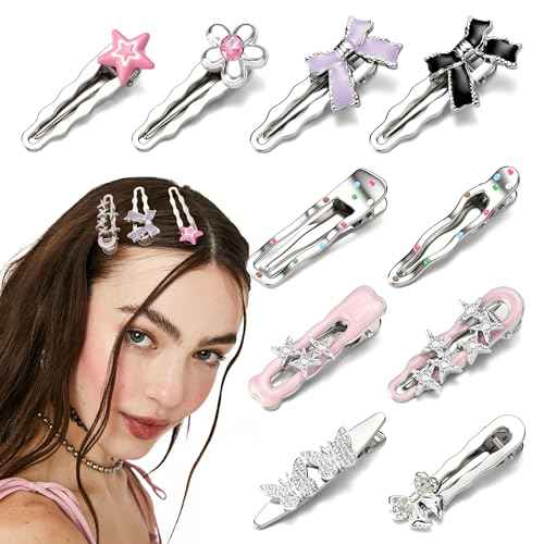 10 PCS Metal Hair Clips Silver Duckbilled Alligator Clips for Hair Styling Star Bow Butterfly Flower 2000s Hair Accessories for Girls Non Slip Hair Barrettes for Women Cool Hairpin Set