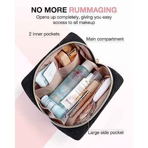 BAGSMART Small Makeup Bag, Travel Cosmetic Bag Make Up Pouch Small Travel Zipper Pouch,Water-resistant Toiletry Bag,Makeup Organizer Bag for Women, Black