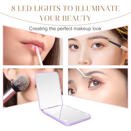 Compact Mirror, 1X/3X Magnification LED Pocket Mirror with Nternal BIattery, Mini Mirror for Purse, Pocket,Travel and Present (Purple)