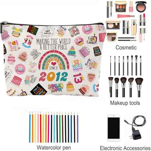 13 Year Old Girl Gifts Makeup Bag for Girls, Her, Teenage, Sister, Daughter, Granddaughter, Cute 2012 13th Birthday Decorations for Girls, Christmas, Cosmetic Travel Pouch