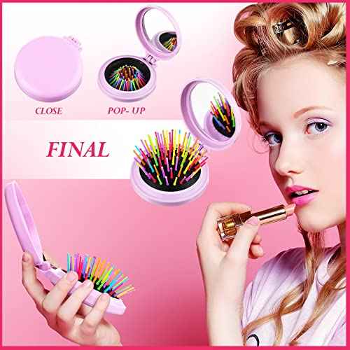 Hoolerry 24 Pcs Folding Travel Hair Brush with Mirror Round Folding Mini Hair Brush Compact Bulk Portable Small Brush Hair Combs for Women Girls Men Makeup Operation Christmas, 6 Colors