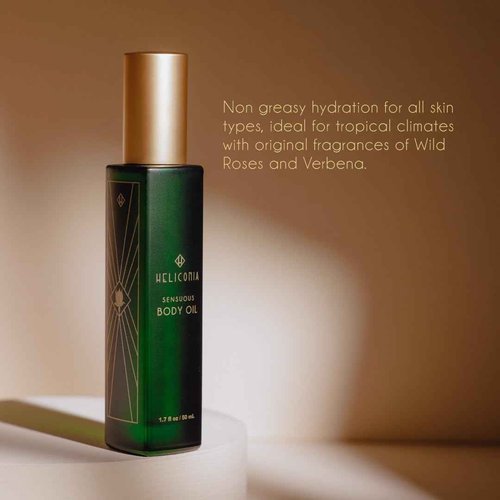 HELICONIA Sensuous Body Oil – Lightweight Body Oil with Jojoba Oil, Almond Oil & Vitamin E | Fast-Absorbing | Non Greasy | Wild Rose & Verbena Scent | Tropical Skincare | 50 ml