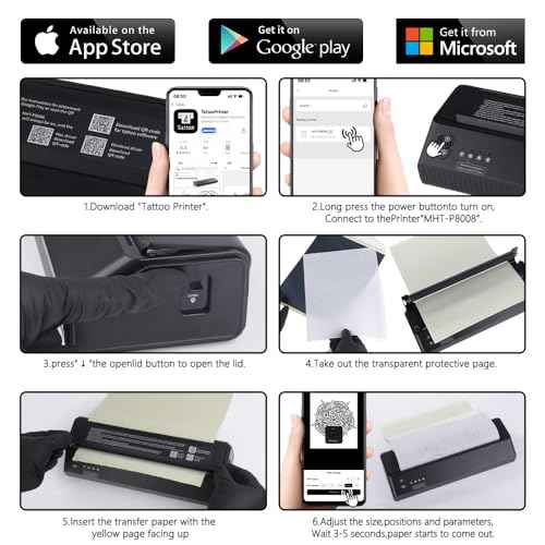 Ambition Wireless Tattoo Transfer Stencil Printer Thermal Copier Machine with 20pcs Free Transfer Paper-Tattoo Printer Kit for Tattoo Artists & Beginners Compatible with Smartphone & Pc