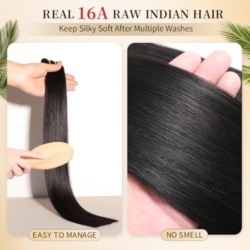 BLACKMOON 16a Raw Indian Hair Bundles 100% Unprocessed Raw Human Hair Straight Bundles Triple Lifespan Than Regular Virgin Hair 20 Inches Double Weft 100g/Bundle Natural Black