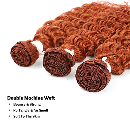 95g 26 Inch Braiding Hair #350 Ginger Bundles Human Hair Deep Wave Human Braiding Hair for Boho Braids 100% Virgin Hair One Bundle Hair Extension for Women