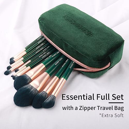 Natural Fiber & Goat Hair Makeup Brush Set Professional, Combined Hair Makeup Brushes Set with Case by Luxury ENZO KEN, Emerald Green Cosmetic Brushes Makeup Set, Natural Bristle Makeup Brushes.